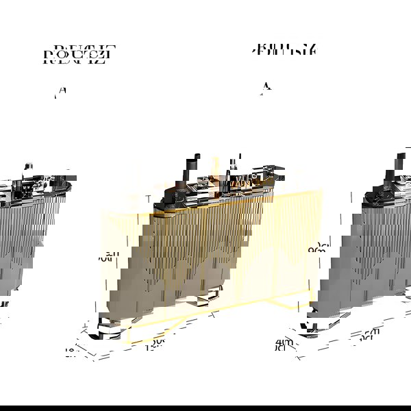 Isabel Hallway Sideboard, Console Table, Gold with walnut console table