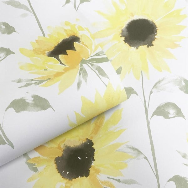 Catherine Lansfield Painted Sunflower Yellow Straight Match Wallpaper