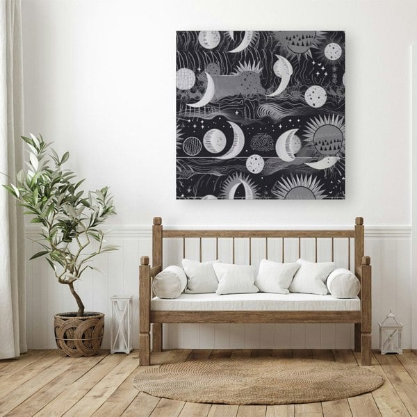 Warren Reed Abstract Black White Moon and Sun Canvas