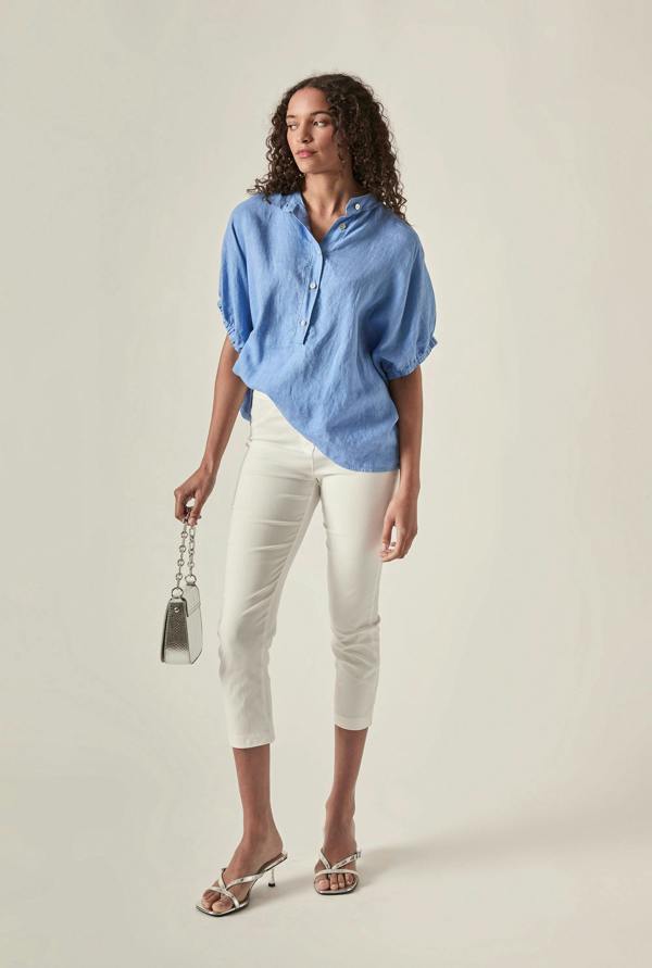 James Lakeland Relaxed Blue Linen Blouse