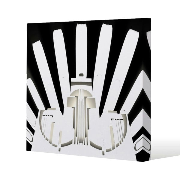 Benjamin Tate Design Art Deco Skyscraper in Black & White Slim Style Canvas Print  50x50cm , 15mm Slim Real wood.