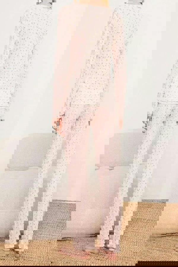 WOVCOR 2-Piece 100% Cotton Floral Lace Detail Ribbed Knit Pajama Set