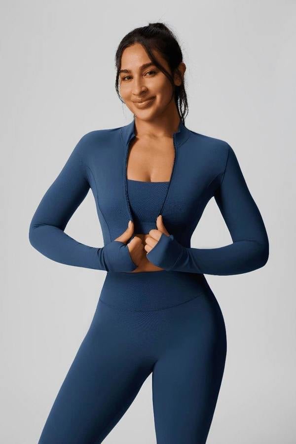 Anniou Zip Thumbhole Crop Yoga Jacket