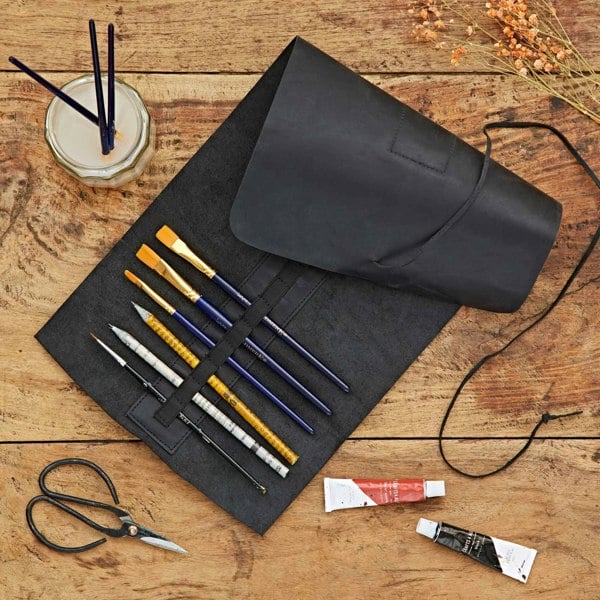 Paper High Buffalo Leather Roll Up Pencil Case