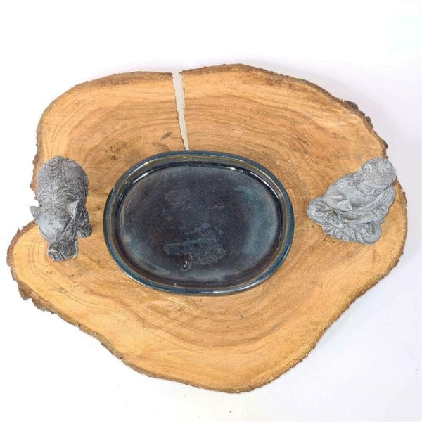 31cm Glazed Drip Tray | Oval | Blue - Yorkshire Bonsai