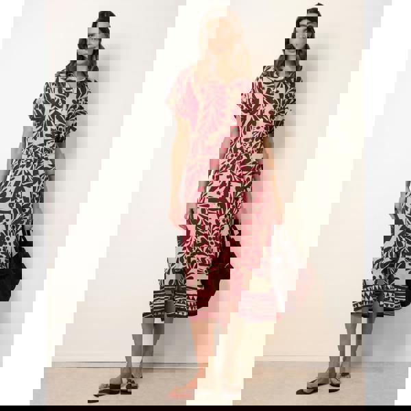 Blue Vanilla Tropical Leaf Print Belted Shirt Dress