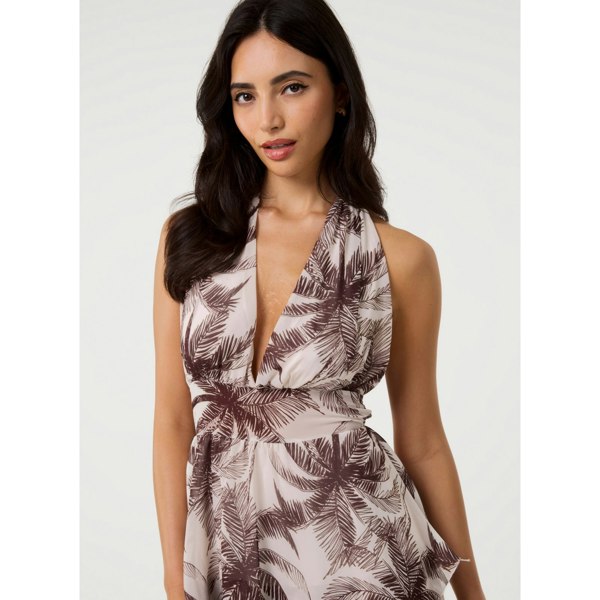 Pink Vanilla Palm Leaf Print Halterneck Dress
