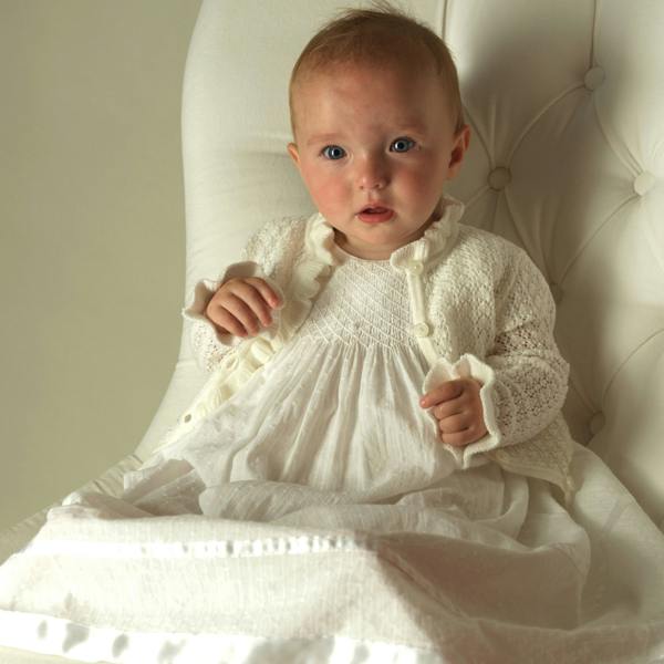 Rachel Riley Long Christening Smocked Dress & Bonnet