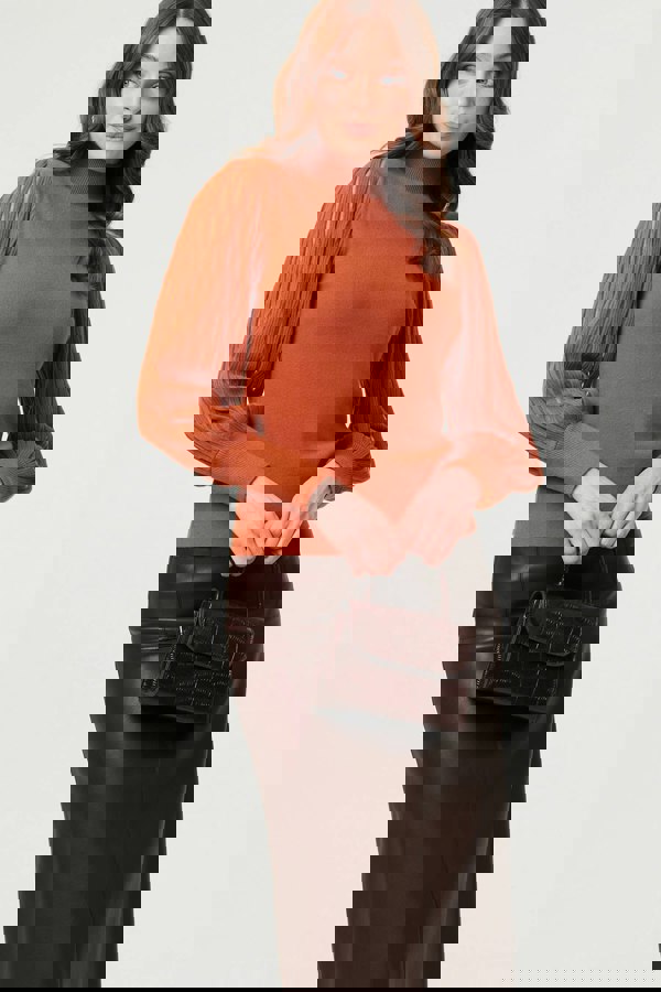 Rust | High Neck Textured Long Sleeve Jumper
