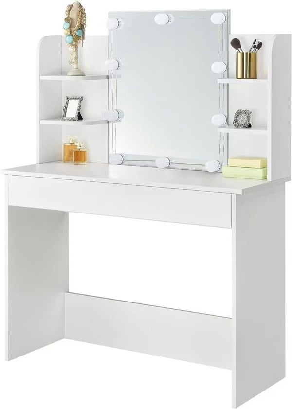 MMT Furniture Designs White Dressing Table with Drawers Make Up Desk With LED Mirror Modern Bedroom