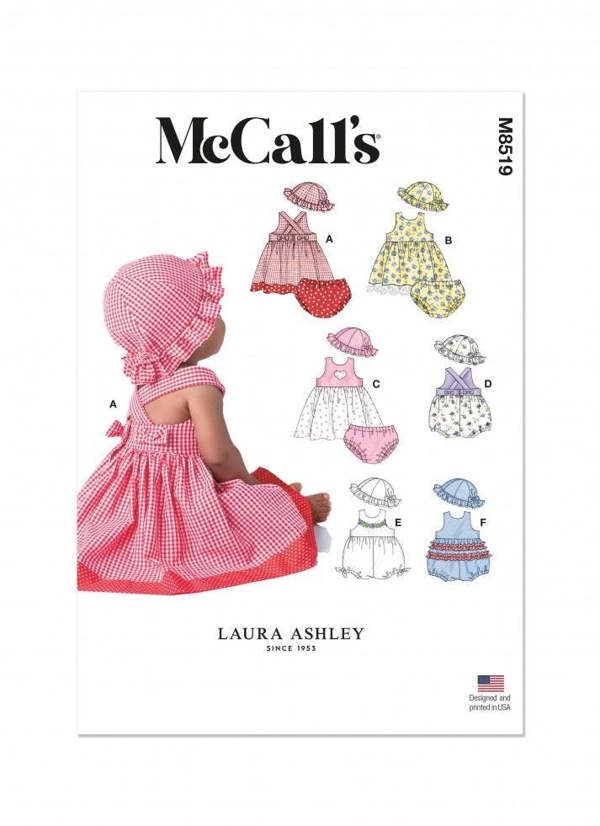 McCalls 8519 Paper Sewing Pattern – Baby Dress, Jumpsuit, Shorts & Hat, Size S-XL, Intermediate