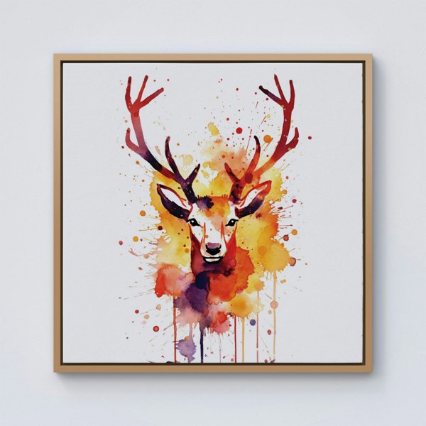 Warren Reed Watercolour Stag Face Framed Canvas