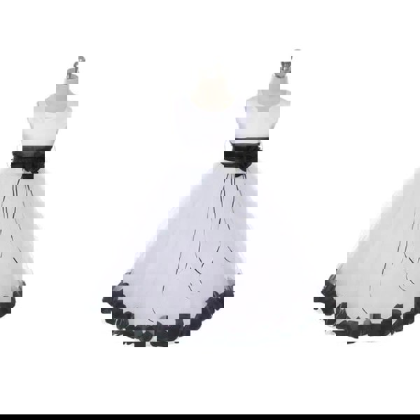 white dress with black petals and sash