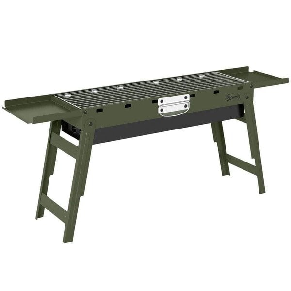Bobobiy Portable BBQ Grill, Foldable Charcoal Grill for Camping and Picnics with 2 Side Shelves and Handle, Green