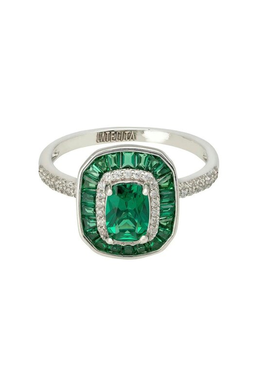 Latelita Great Gatsby Cocktail Ring Emerald Silver