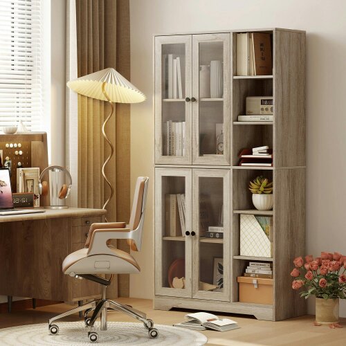 Wyld Haus Mole Pantry Wooden Grey Wood Effect Kitchen Storage Cabinet With Glass Doors