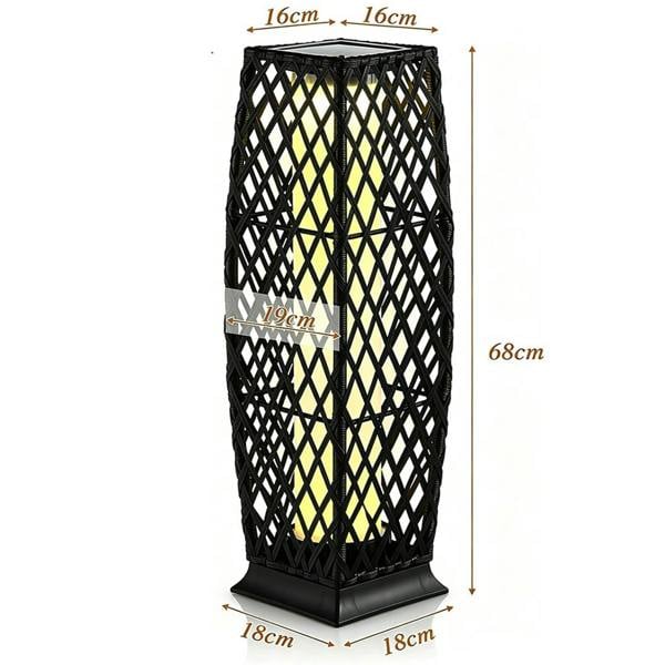 Gr8 Garden Set of 2 Solar Rattan Lantern Floor Lamps LED Garden Lights Charcoal