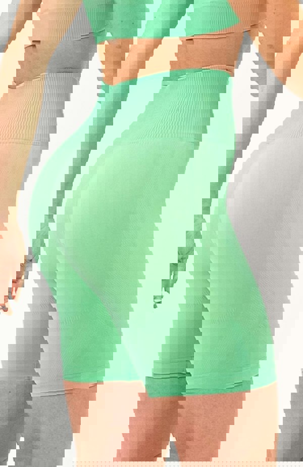 V3 Apparel Women's seamless Limitless high waisted cycle shorts in mint green – Squat proof 5 inch inseam leg bum enhancing shorts for Gym workouts training, Running, yoga, bodybuilding and bikini fitness.