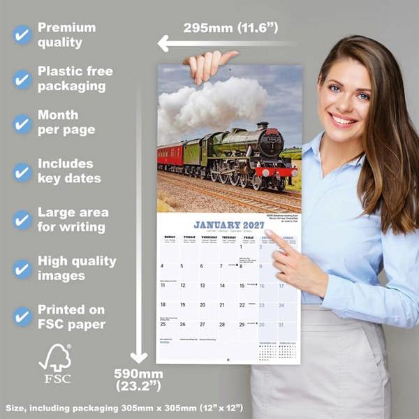 Steam Trains Calendar 2027, Wall Calendars, Month To View, Transport, Gift