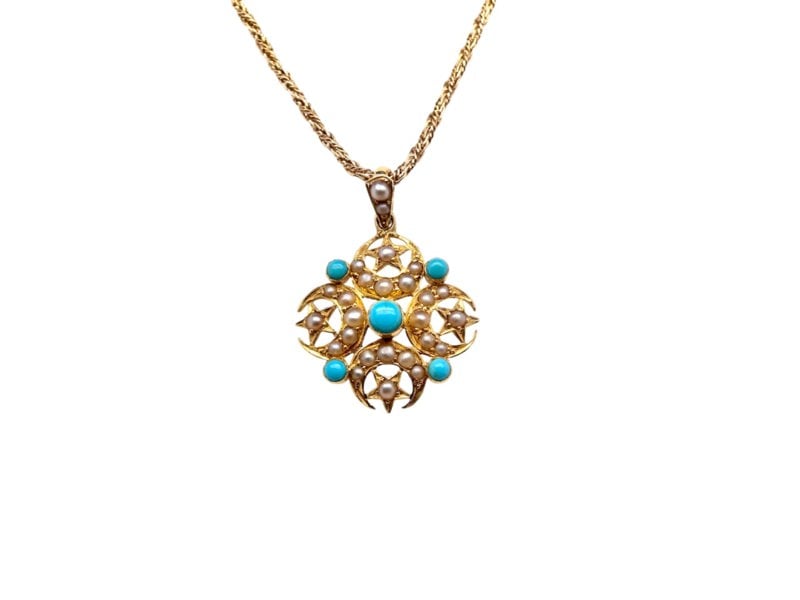 Vintage Tom An antique Turquoise and Pearl pendant