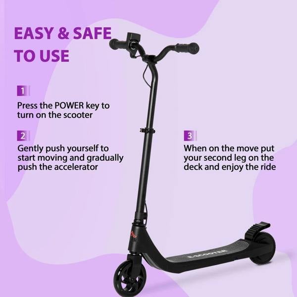 Black electric scooter with upright stem, handlebar grips, and front and rear wheels