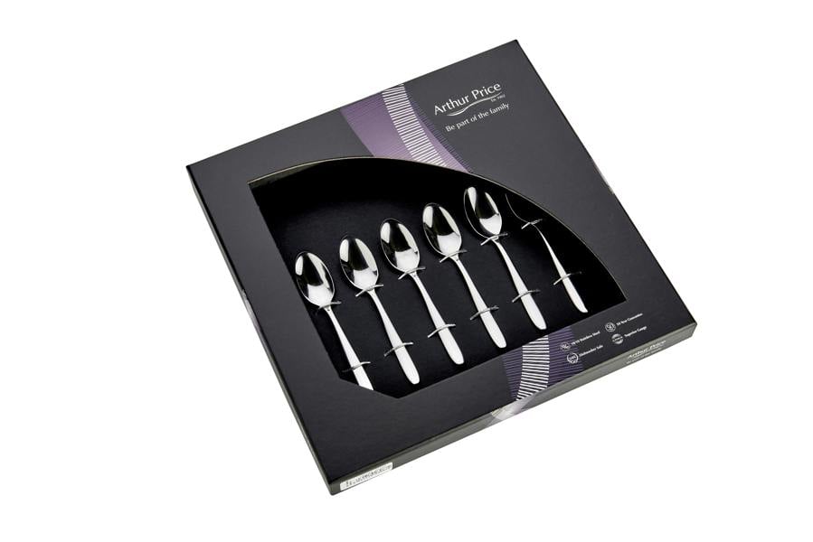 Arthur Price 'Willow' Stainless Steel Gift Boxed Set of 6 Coffee Spoons, Luxury Home Dining