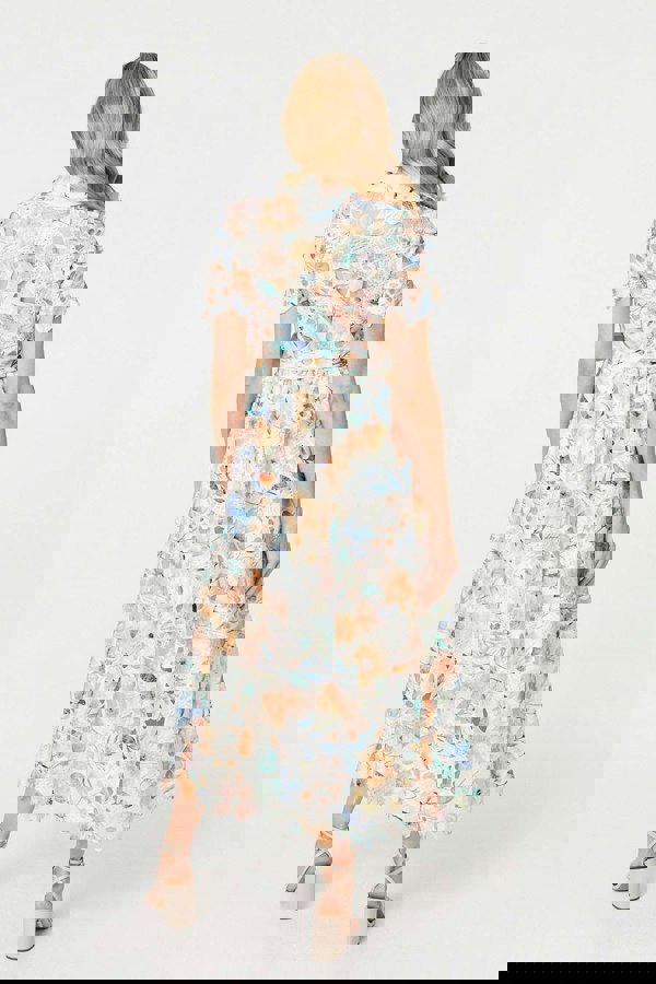 Orange | Floral Cut Out Tie Waist Midi Shirt Dress
