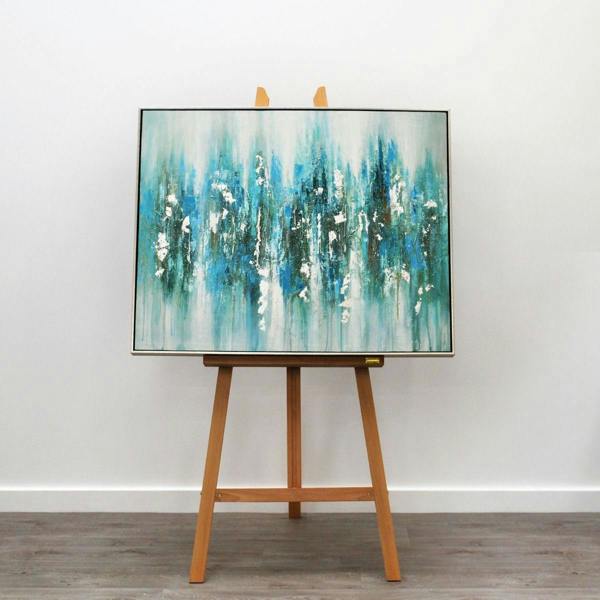 Pagazzi Lighting Mineral Aqua Haze Abstract Canvas with Brushed Silver Frame 100x80cm