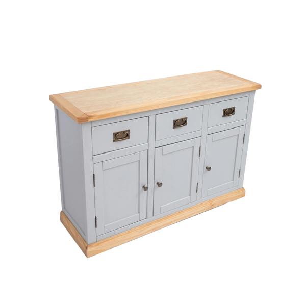 Cabinet Bits Bomporto Light Grey 3 Drawer 3 Door Sideboard Brass Drop Handle
