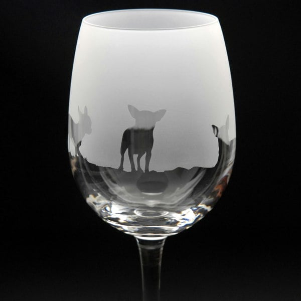 Glyptic Glass Art Chihuahua Dog Crystal Wine Glass - Hand Etched/Engraved Gift