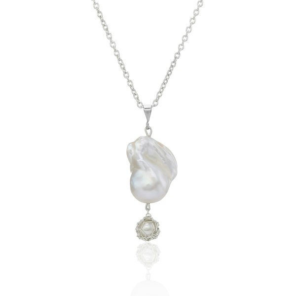 Aelita Jewellery Large Baroque Pearl Pendant With Hand Crocheted Fine Silver Pearl Drop