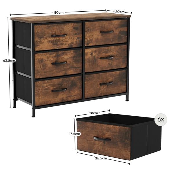 Vida Designs Chorley 6 Drawer Fabric Drawer Chest, Beige & Grey Wood