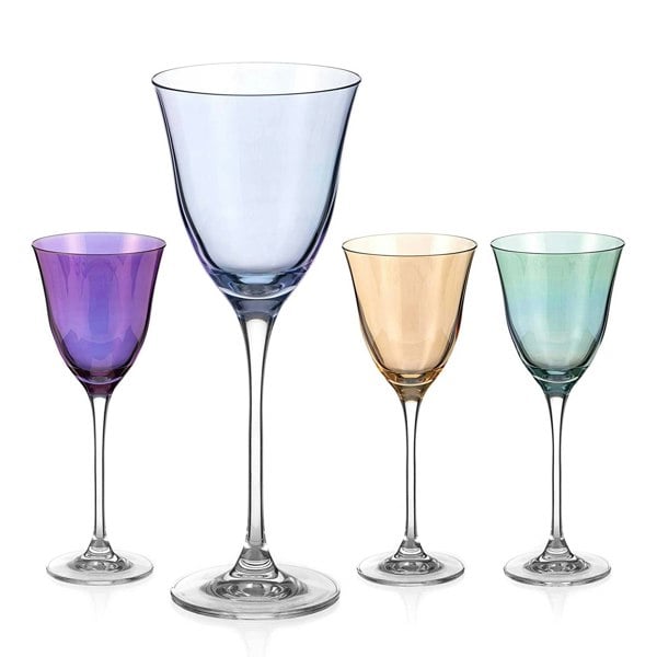 Diamante Lustre Coloured Wine Glasses - Set of 4 - Purple, Aqua, Coral & Emerald Green