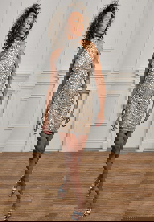 ANGELEYE Halterneck Silver Sequin Embellished Bodycon Mini Dress