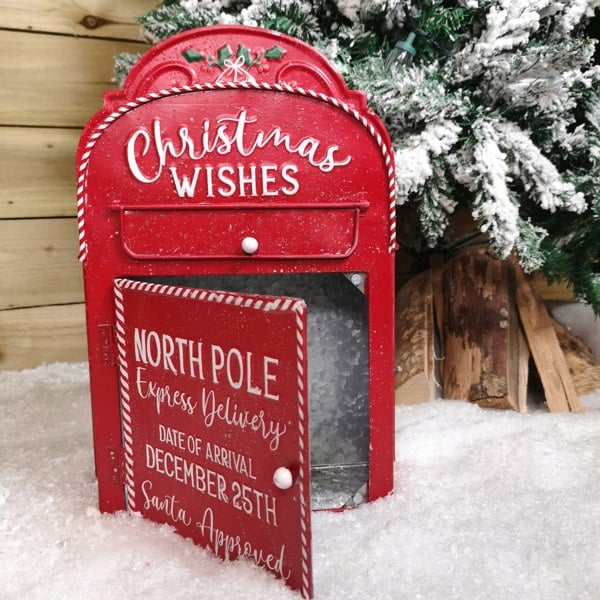 Samuel Alexander 39cm Red with White Detail Christmas Santa Metal Post Box