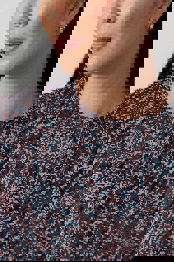 Lily & Me Eastcombe High Neck Floral Print Top Chocolate