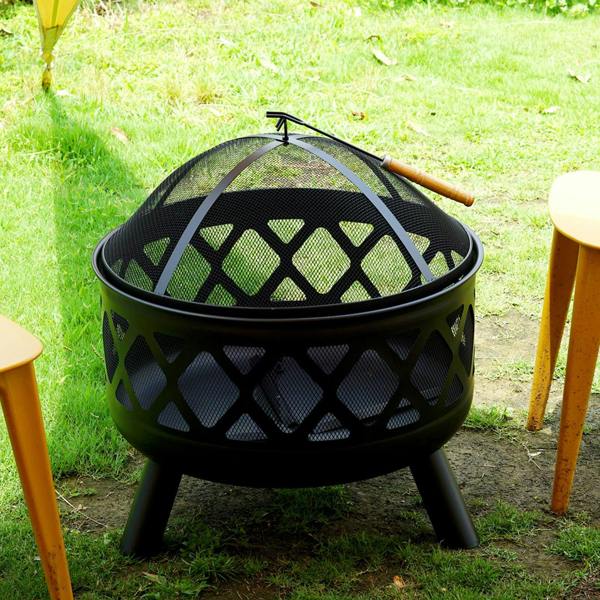 Gr8 Garden Large Round Fire Pit Bowl 24 Inch Outdoor Garden Wood Log Heater Charcoal Burner Firepit Patio Camping BBQ Brazier