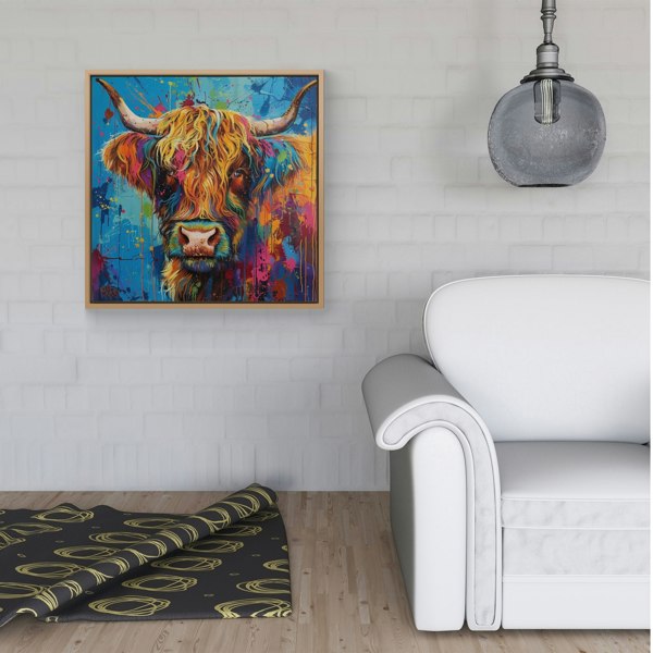 Warren Reed Splash Art Highland Cow Framed Canvas