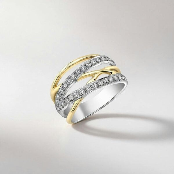 The Colourful Aura Cross Wide Silver Gold Stone Band Ring