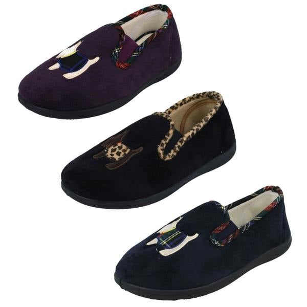Padders Ladies Padders Wide Fitting Slippers With Dog Detail Dandie
