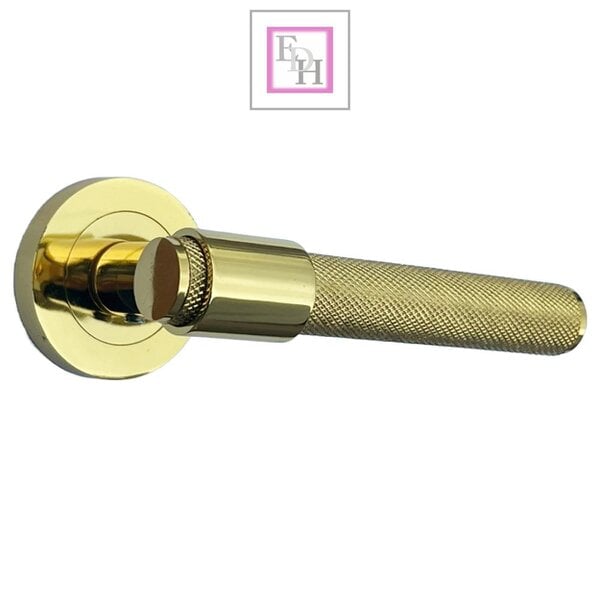 EDH Door Hardware Knurled Polished Brass Door Handles – Internal Lever Handle Packs with Fixings