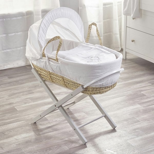 Kinder Valley White Teddy Wash Day Palm Moses Basket with Folding Stand Grey