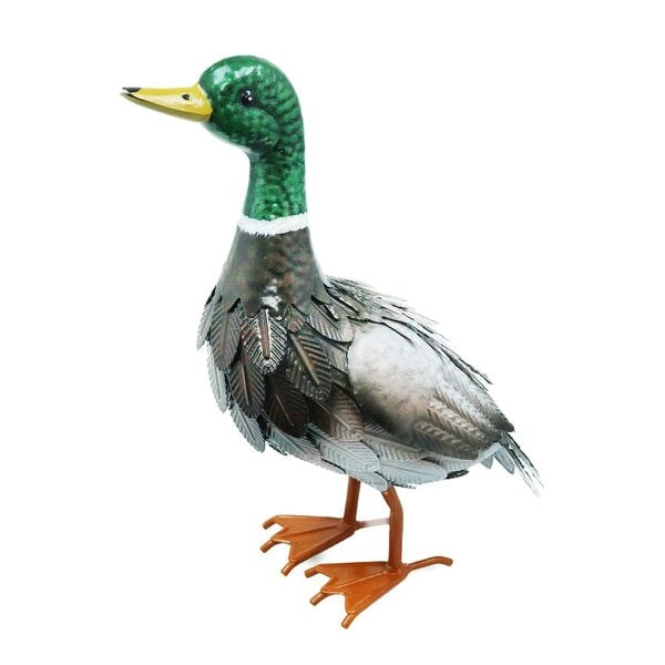 EDH Door Hardware Metal Farmyard Male Duck (38.5cm x 15.5cm x 30cm) – Handcrafted Rustic Duck Garden Ornament – Weather-Resistant Metal Duck Statue
