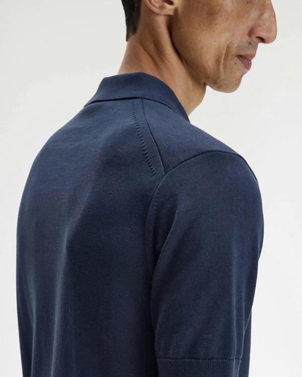 Fred Perry Mens Cotton Knitted Shirt - Dark Airforce 738 | CHO | Designer Mens Short Sleeve Polo Shirts