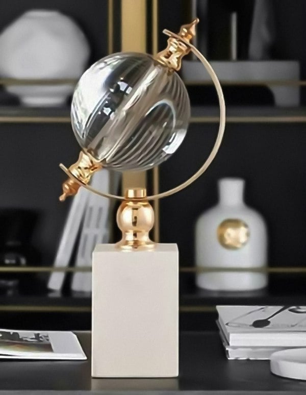 ANYHOUZ 26cm Modern Creative Glass Globe Tabletop Home Decor Modern Art Living Room Display House Decorative Crafts Metal Ornaments