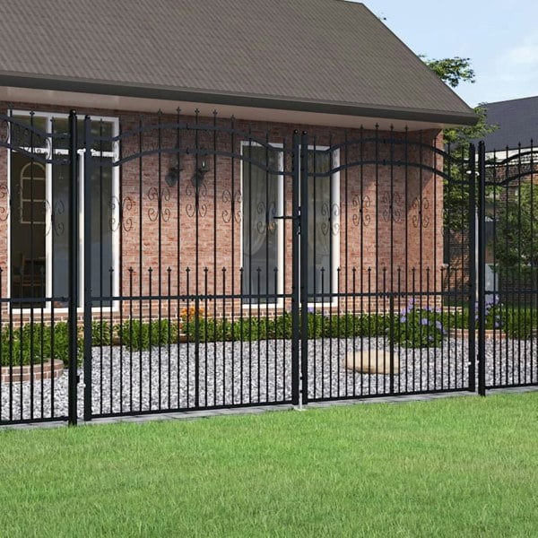 Berkfield Fence Gate with Spear Top Black 305x223 cm Powder-coated Steel
