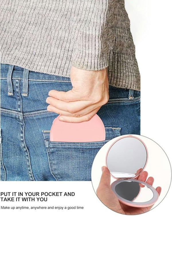 Living and Home Portable LED Lighted Travel Makeup Mirror, Rechargeable Large 5" 1x/10x Travel Magnifying Mirror with Light