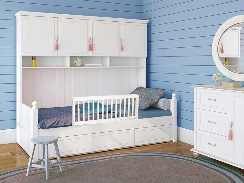 Safetots Narrow Wooden Bed Guard, White, 38cm High x 90cm Wide, Toddler Bedrail for Safety, Secure Child Bed Rail