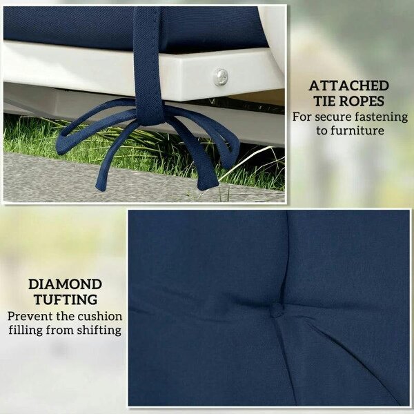 2 Seater Bench Pad, Garden Chair Cushion with Back and Ties for Indoor and Outdoor Use, 98 x 100 cm, Dark Blue