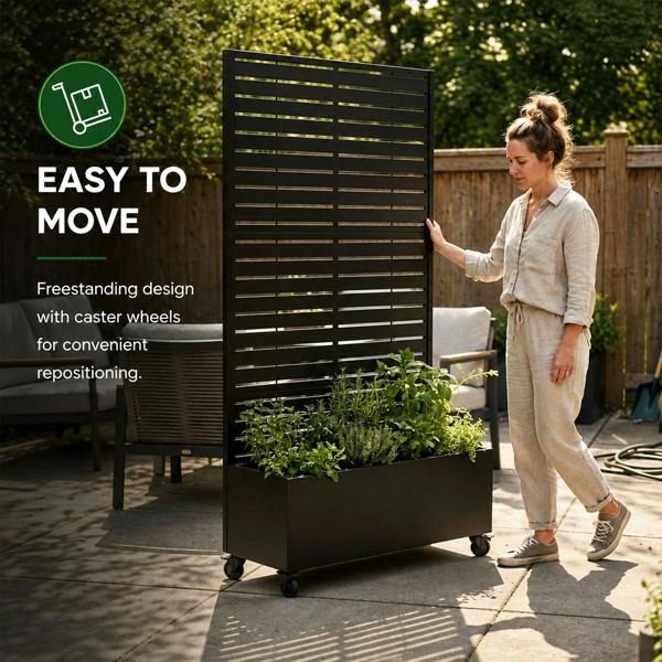 Nicoman Metal Indoor/Outdoor Privacy Screen with Plant Pot - Slats